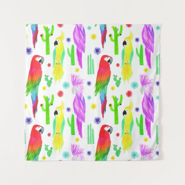 Colourful parrots, hand-drawn pattern. tapestry (Front)