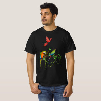 Colourful Parrots on a Branch – Tropical Bird Illu T-Shirt