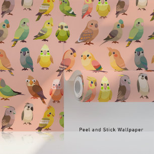 Colourful Parrots on Peach Wallpaper