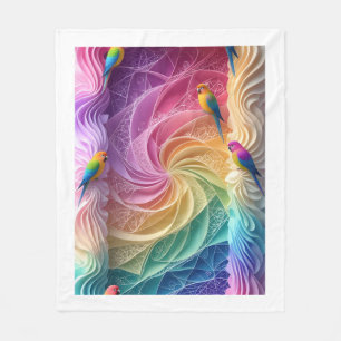 Colourful Parrots Pastel Swirl Art Fleece Blanket
