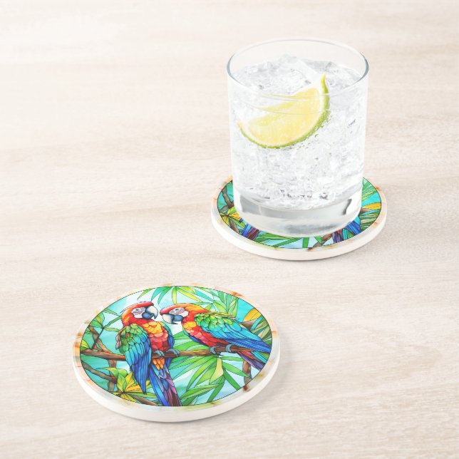 Colourful Parrots Stained Glass Coaster (Side)