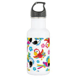 Colourful Parrots, Tropical Parrots, Birds, Flower 532 Ml Water Bottle