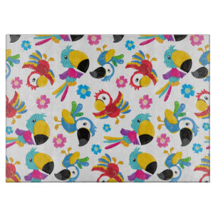 Colourful Parrots, Tropical Parrots, Birds, Flower Cutting Board