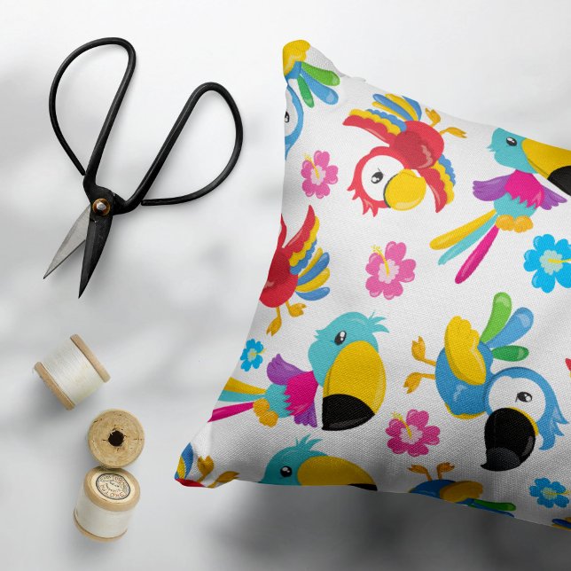 Colourful Parrots, Tropical Parrots, Birds, Flower Decorative Cushion (Creator Uploaded)