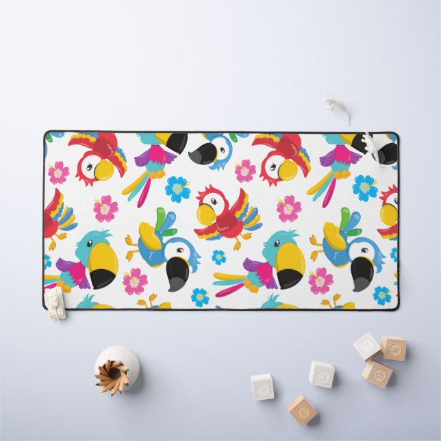Colourful Parrots, Tropical Parrots, Birds, Flower Desk Mat (Kids Table)