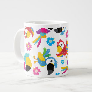 Colourful Parrots, Tropical Parrots, Birds, Flower Large Coffee Mug