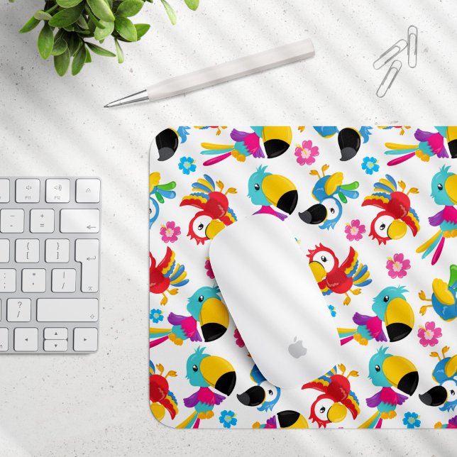 Colourful Parrots, Tropical Parrots, Birds, Flower Mouse Pad (Creator Uploaded)