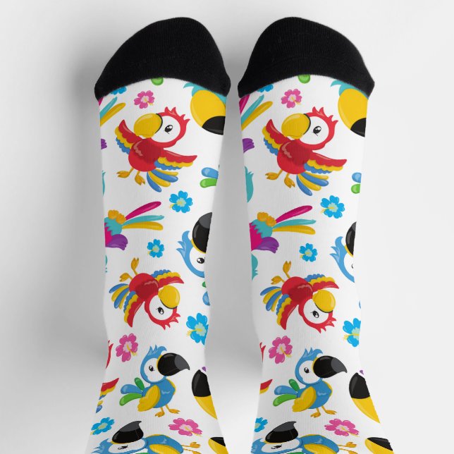 Colourful Parrots, Tropical Parrots, Birds, Flower Socks (Top)