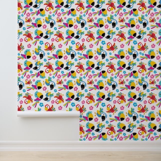 Colourful Parrots, Tropical Parrots, Birds, Flower Wallpaper (Application)