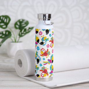 Colourful Parrots, Tropical Parrots, Birds, Flower Water Bottle