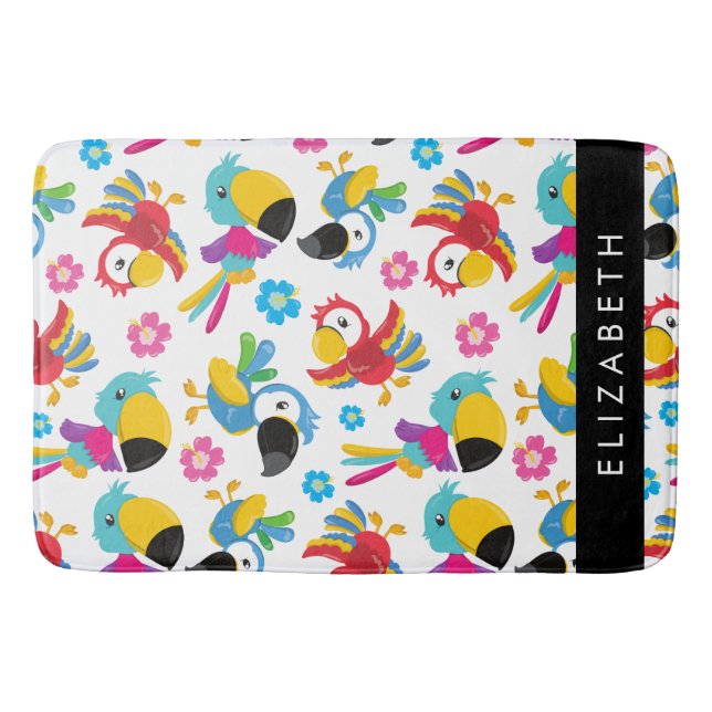 Colourful Parrots, Tropical Parrots, Your Name Bath Mat (Front)