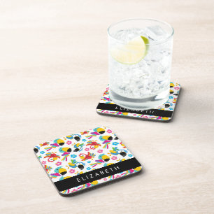 Colourful Parrots, Tropical Parrots, Your Name Coaster