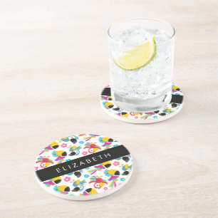 Colourful Parrots, Tropical Parrots, Your Name Coaster