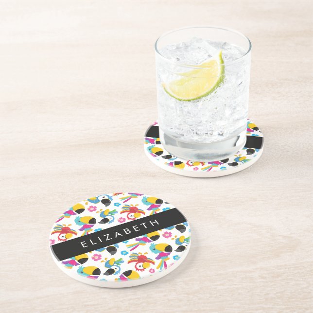 Colourful Parrots, Tropical Parrots, Your Name Coaster (Side)