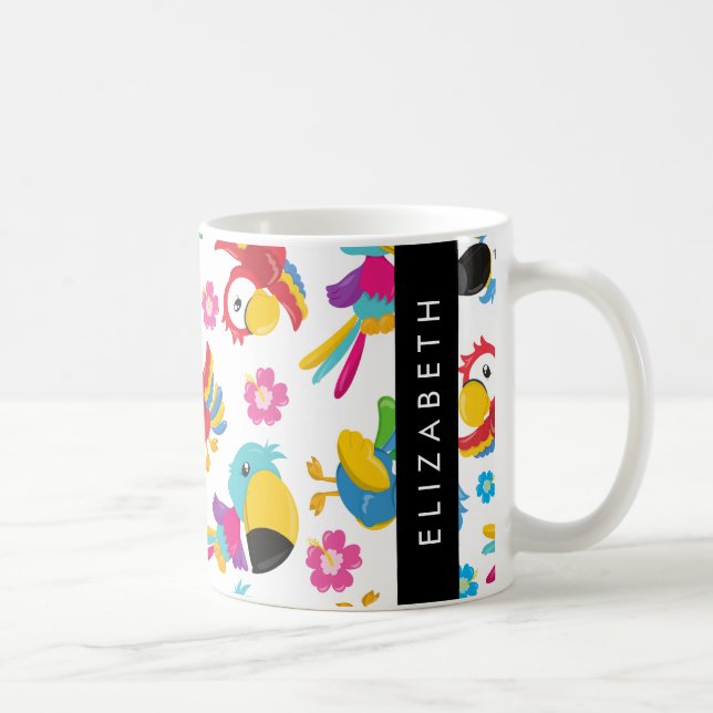 Colourful Parrots, Tropical Parrots, Your Name Coffee Mug (Right)