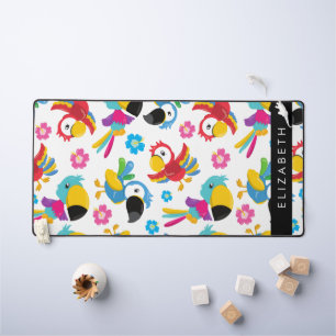 Colourful Parrots, Tropical Parrots, Your Name Desk Mat