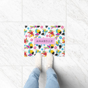 Colourful Parrots, Tropical Parrots, Your Name Doormat