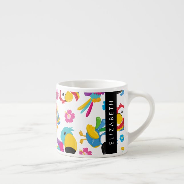 Colourful Parrots, Tropical Parrots, Your Name Espresso Cup (Right)