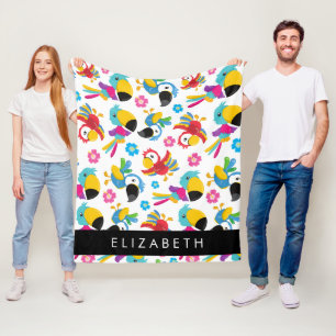 Colourful Parrots, Tropical Parrots, Your Name Fleece Blanket