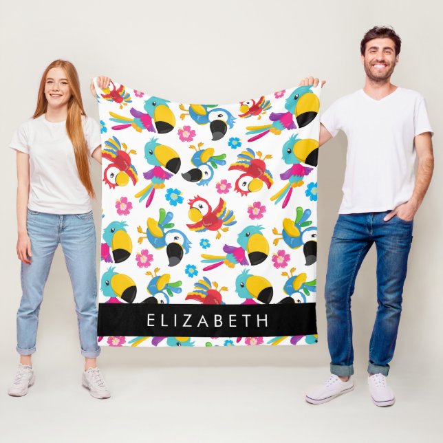 Colourful Parrots, Tropical Parrots, Your Name Fleece Blanket (In Situ)