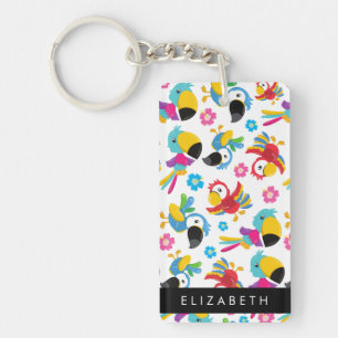 Colourful Parrots, Tropical Parrots, Your Name Key Ring