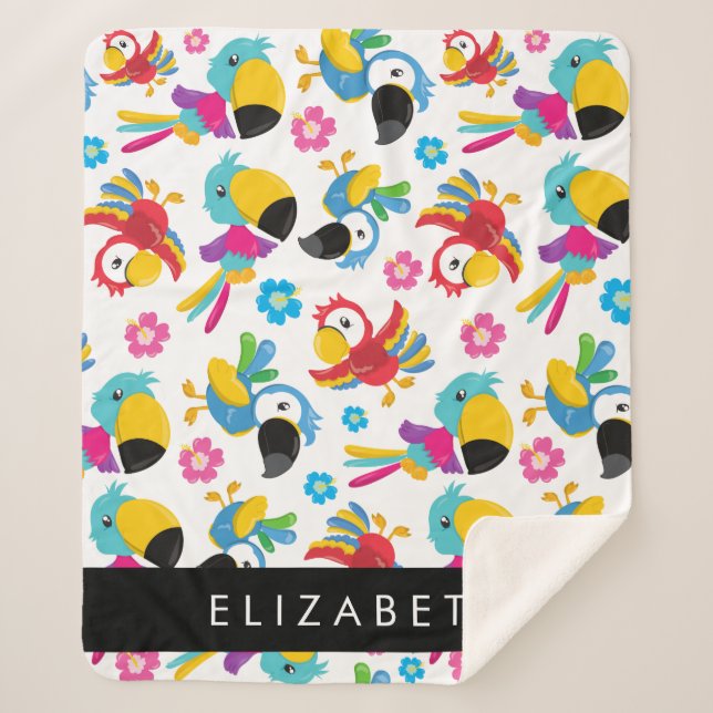 Colourful Parrots, Tropical Parrots, Your Name Sherpa Blanket (Front)