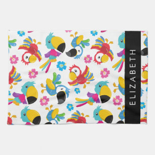 Colourful Parrots, Tropical Parrots, Your Name Tea Towel