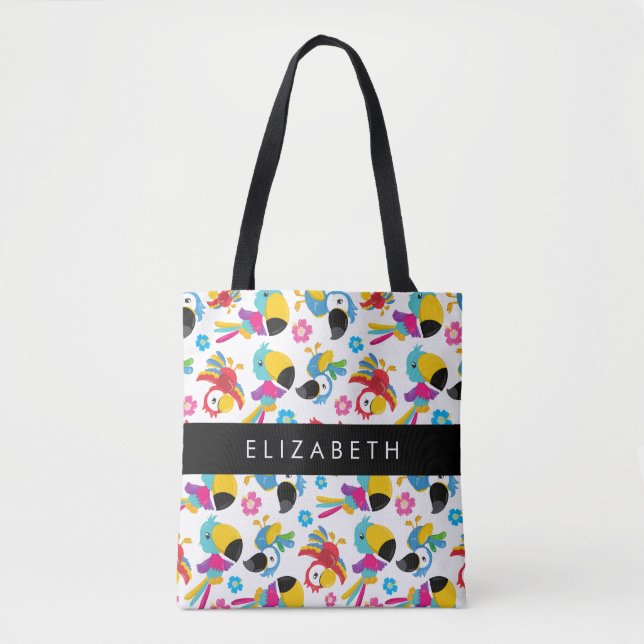 Colourful Parrots, Tropical Parrots, Your Name Tote Bag (Front)