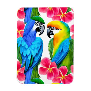 Colourful Parrots with Tropical Flowers Magnet