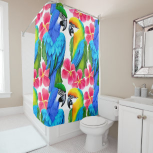 Colourful Parrots with Tropical Flowers Shower Curtain