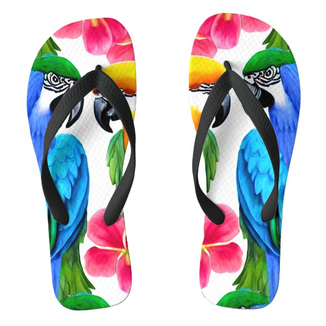 Colourful Parrots with Tropical Flowers  Thongs (Footbed)