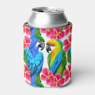 Colourful Parrots with Tropical Flowers Throw Pill Can Cooler
