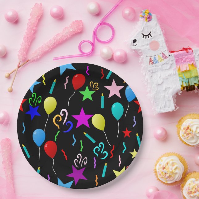 Colourful party balloons and stars paper plate (Party)