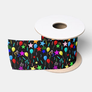 Colourful party balloons and stars satin ribbon