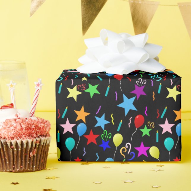 Colourful party balloons and stars wrapping paper (Birthday Party)