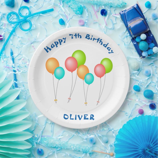 Colourful Party Balloons Kid Birthday  Paper Plate (Party)