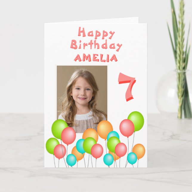 Colourful Party Balloons Kid Birthday Photo Card (Front)