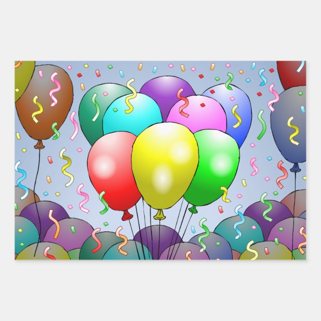 Colourful Party Balloons Wrapping Paper Sheet (Front)