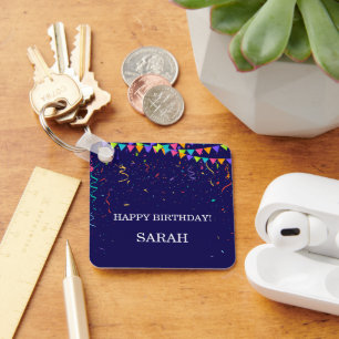 Colourful Party Confetti & Happy Birthday Gift Key Ring