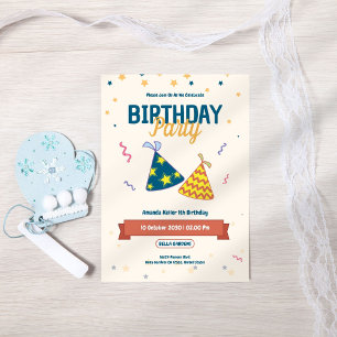 Colourful Party Hat Birthday Invitation