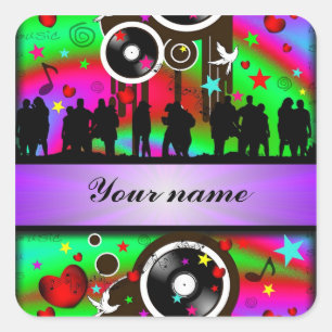 Colourful party people dancing square sticker