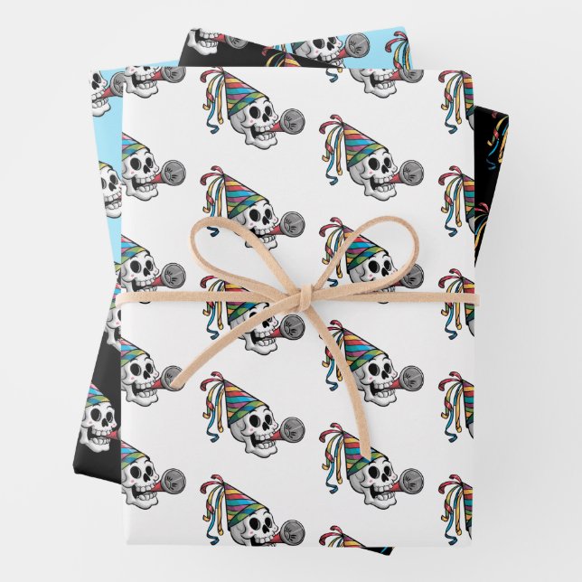 Colourful Party Skull Wrapping Paper Sheet (In situ)