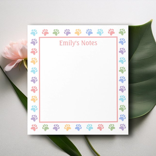 Colourful Pastel Animal Paw Prints And Text Notepad (Creator Uploaded)