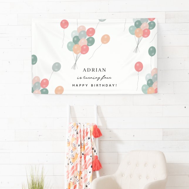 Colourful Pastel Birthday Party Balloons Modern  Banner (Insitu)