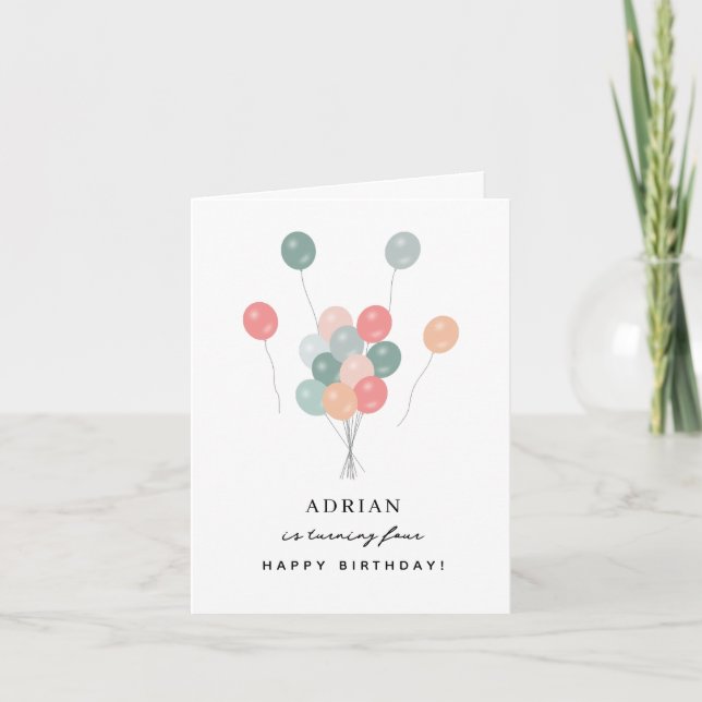 Colourful Pastel Birthday Party Balloons Modern  Card (Front)