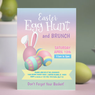 Colourful Pastel Bunny Ears Easter Egg Hunt Brunch Invitation