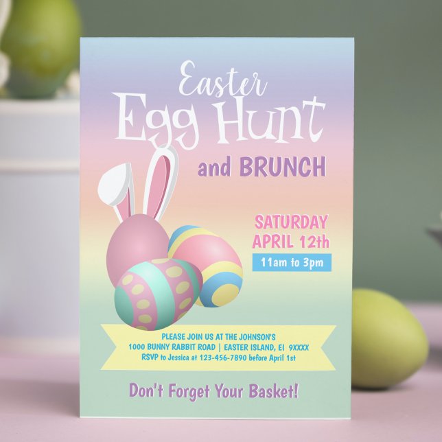 Colourful Pastel Bunny Ears Easter Egg Hunt Brunch Invitation (Creator Uploaded)