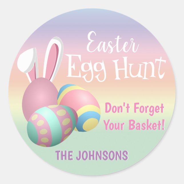Colourful Pastel Bunny Ears Easter Egg Hunt Classic Round Sticker (Front)