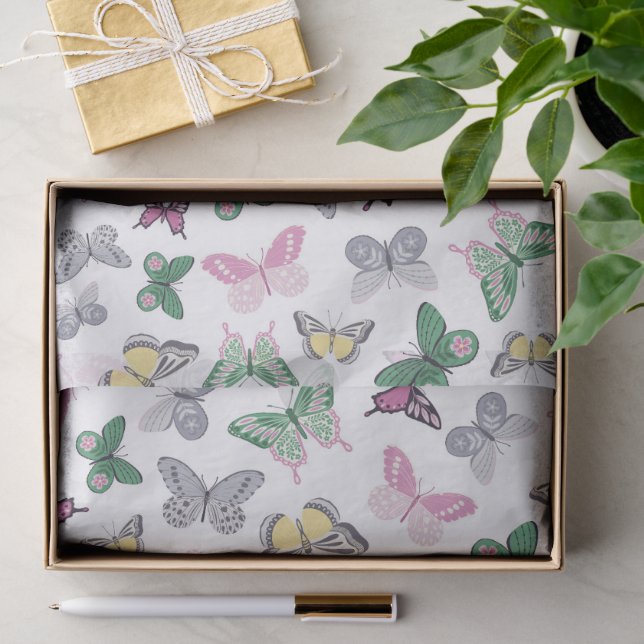 Colourful Pastel Butterfly Pattern Tissue Paper (Gift)