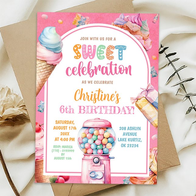Colourful Pastel Candies Sweet Celebration Birthda Invitation (Creator Uploaded)